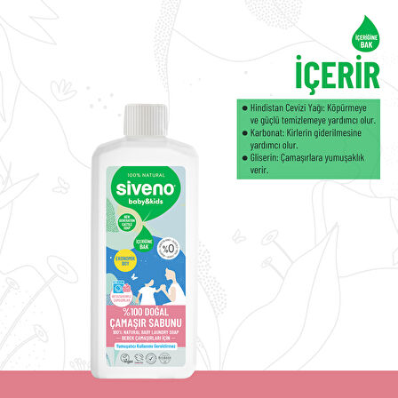 Siveno %100 Doğal Bebek Çamaşır Sabunu Kendinden Yumuşatıcılı Bitkisel Deterjan Vegan 1000 ml