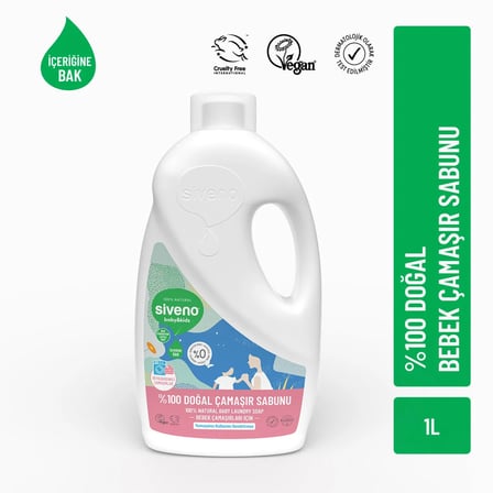 Siveno  Doğal Bebek Çamaşır Sabunu Kendinden Yumuşatıcılı Bitkisel Deterjan Vegan 1000 Ml