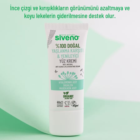 Siveno %100 Doğal Yüz Kremi Yaşlanma Karşıtı Hyaluronik Asit Aydınlatıcı Yenileyici Canlandırıcı 30 ml