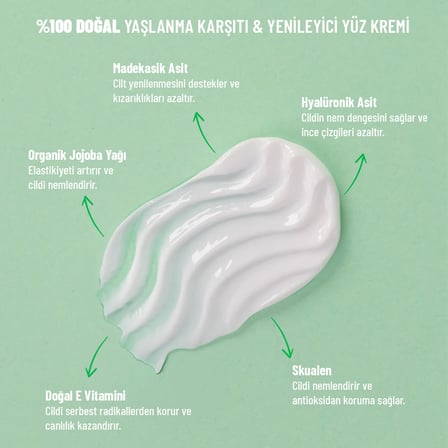 Siveno %100 Doğal Yüz Kremi Yaşlanma Karşıtı Hyaluronik Asit Aydınlatıcı Yenileyici Canlandırıcı 30 ml