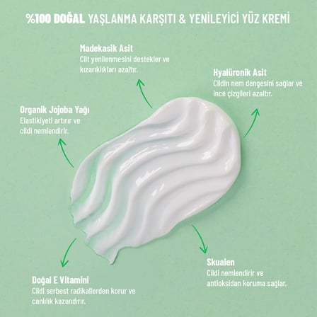 Siveno %100 Doğal Yüz Kremi Yaşlanma Karşıtı Hyaluronik Asit Aydınlatıcı Yenileyici Canlandırıcı 30 ml
