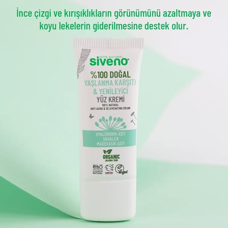Siveno %100 Doğal Yüz Kremi Yaşlanma Karşıtı Hyaluronik Asit Aydınlatıcı Yenileyici Canlandırıcı 30 ml