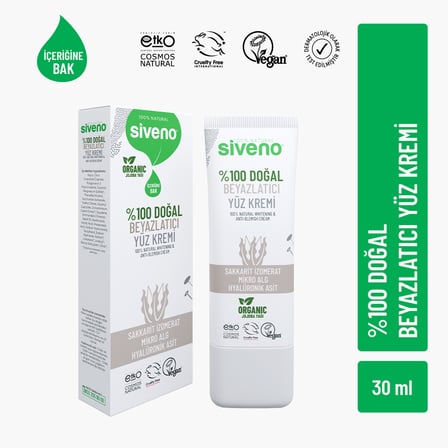 Siveno %100 Doğal Yüz Kremi Beyazlatıcı Anti-blemis Aydınlatıcı Canlandırıcı etkili 30 ml