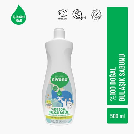Siveno %100 Doğal Bulaşık Sabunu Bitkisel Elde Bulaşık Sabunu Nemlendirici Vegan 500 ml