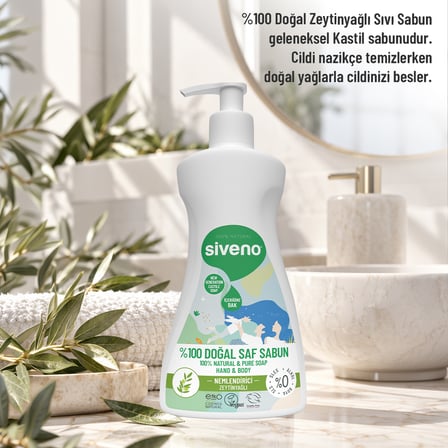 Siveno  Sıvı Kastil Sabun Zeytinyağlı Yoğun Nemlendirici Arındırıcı Bitkisel Vegan 300 Ml