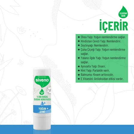 Siveno %100 Doğal Dudak Koruyucu Yoğun Etki Bitkisel Lip Balm Krem Nemlendirici Parlatıcı Onarıcı 6 gr