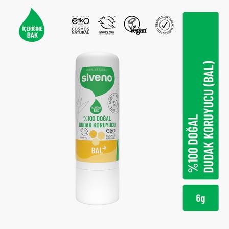 Siveno %100 Doğal Dudak Koruyucu Bal Bitkisel Lipbalm Dudak Kremi Nemlendirici Parlatıcı Onarıcı 6 G