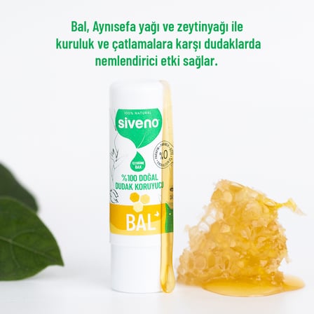Siveno %100 Doğal Dudak Koruyucu Bal Bitkisel Lipbalm Dudak Kremi Nemlendirici Parlatıcı Onarıcı 6 G