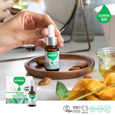 Siveno %100 Doğal Kaş ve Kirpik Serumu Bitkisel Yoğunlaştırıcı Canlandırıcı Yoğun Bakım Yağı Vegan 10 ml