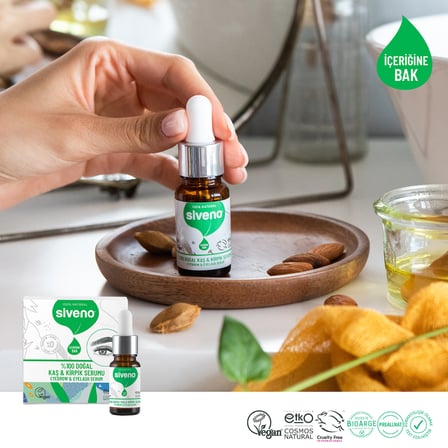 Siveno %100 Doğal Kaş Ve Kirpik Serumu Bitkisel Yoğunlaştırıcı Canlandırıcı Yoğun Bakım Yağı Vegan 10 ml