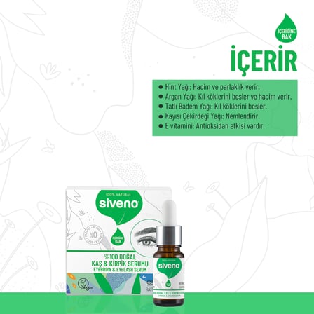 Siveno %100 Doğal Kaş Ve Kirpik Serumu Bitkisel Yoğunlaştırıcı Canlandırıcı Yoğun Bakım Yağı Vegan 10 ml
