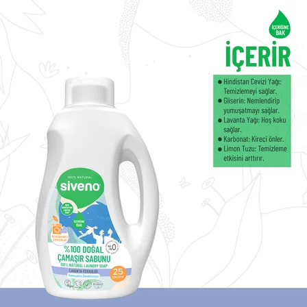 Siveno %100 Doğal Çamaşır Sabunu %100 Bitkisel Deterjan Kendinden Yumuşatıcılı Konsantre Vegan 750 ml