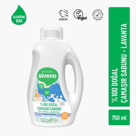 Siveno %100 Doğal Çamaşır Sabunu %100 Bitkisel Deterjan Yumuşatıcı Gerektirmez Konsantre Vegan 750 ml