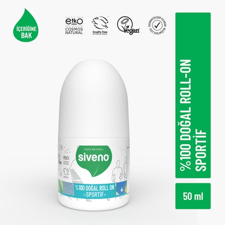 Siveno %100 Doğal Roll-on Sportif Sporcu Deodorant Ter Kokusu Önleyici Bitkisel Lekesiz Vegan 50 ml
