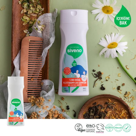 Siveno %100 Doğal Fitokompleks Şampuan 7 Değerli Bitki Yoğun Dökülme Karşıtı Dolgunlaştırıcı 300 ml