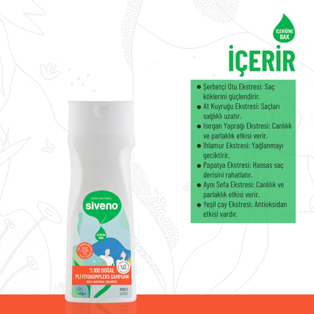 Siveno %100 Doğal Fitokompleks Şampuan 7 Değerli Bitki Yoğun Dökülme Karşıtı Dolgunlaştırıcı 300 ml