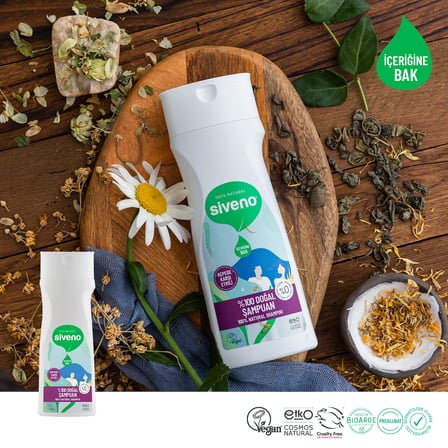 Siveno %100 Doğal Kepeğe Karşı Etkili Şampuan Günlük Bakım Yağlı Saçlar Çay Ağacı Keklik Üzümü Vegan 300 ml