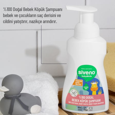 Siveno  Doğal Bebek Köpük Şampuanı Yenidoğan Saç Ve Vücut Nemlendirici Bitkisel Vegan 250 Ml