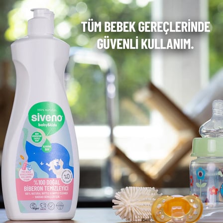 Siveno %100 Doğal Emzik ve Biberon Temizleyicisi Bitkisel Elde Bulaşık Sabunu Nemlendirici Vegan 500 ml