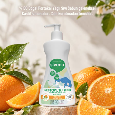 Siveno %100 Doğal Sıvı Kastil Sabun Portakal Yağlı Tazeleyici Nemlendirici Arındırıcı Bitkisel Vegan 300 ml