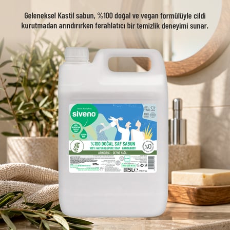 Siveno %100 Doğal Sıvı Kastil Sabun Defne Yağlı Yoğun Nemlendirici Arındırıcı Bitkisel Vegan 5000 ml