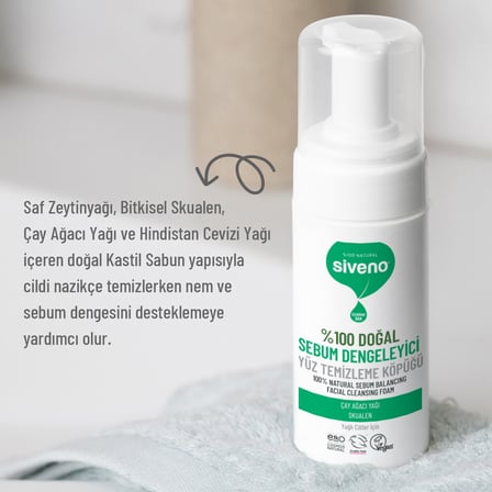 Siveno %100 Doğal Yüz Temizleme Köpüğü Yağlı Ciltler İçin Makyaj Siyah Nokta Vegan 100 ml