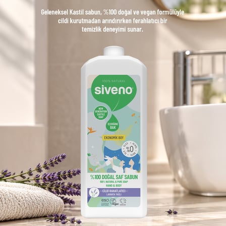 Siveno %100 Doğal Sıvı Kastil Sabun Lavanta Yağlı Cildi Rahatlatıcı Nemlendirici Arındırıcı Bitkisel Vegan 1000 ml