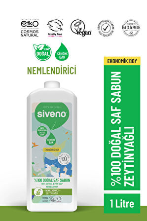 Siveno %100 Doğal Sıvı Kastil Sabun Zeytinyağlı Yoğun Nemlendirici Bitkisel Vegan 1000 ml