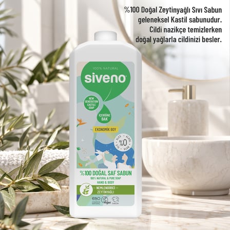Siveno %100 Doğal Sıvı Kastil Sabun Zeytinyağlı Yoğun Nemlendirici Arındırıcı Bitkisel Vegan 1000 ml