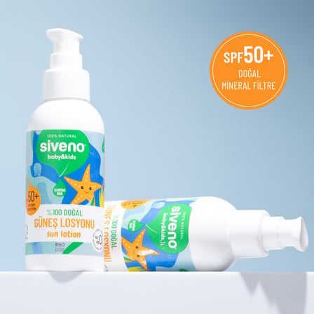 Siveno %100 Doğal Çocuk Güneş Losyon Leke Karşıtı Antioksidan Nemlendirici Vegan SPF 50+ UVA UVB 100 ml