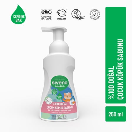 Siveno %100 Doğal Zeytinyağlı Çocuk Köpük Kastil Sabun Yoğun Nemlendirici Arındırıcı Bitkisel Vegan 250ml
