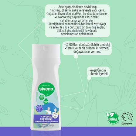 Siveno %100 Doğal Duş Sabunu Lavanta Kokulu Rahatlatıcı Duş Jeli 6 Değerli Bitki Vegan 300 ml