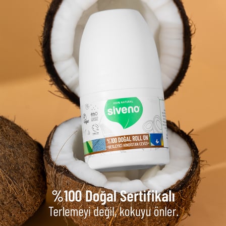 Siveno %100 Doğal Roll-on Hindistan Cevizli Deodorant Ter Kokusu Önleyici Bitkisel Lekesiz Vegan 50 ml