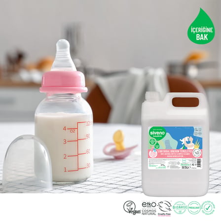 Siveno %100 Doğal Emzik Ve Biberon Temizleyicisi Bitkisel Elde Bulaşık Sabunu Nemlendirici Vegan 5000 ml