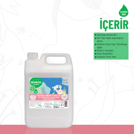 Siveno %100 Doğal Emzik Ve Biberon Temizleyicisi Bitkisel Elde Bulaşık Sabunu Nemlendirici Vegan 5000 ml