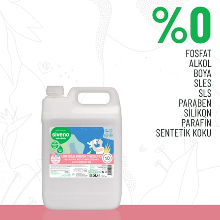 Siveno %100 Doğal Emzik Ve Biberon Temizleyicisi Bitkisel Elde Bulaşık Sabunu Nemlendirici Vegan 5000 ml