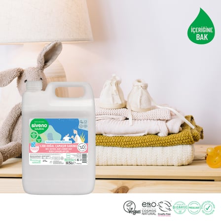 Siveno %100 Doğal Bebek Çamaşır Sabunu Kendinden Yumuşatıcılı Bitkisel Deterjan Vegan 5000 ml