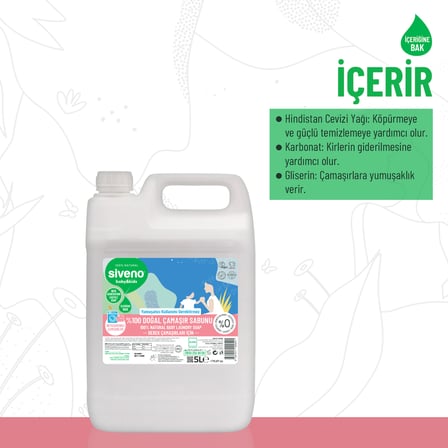 Siveno %100 Doğal Bebek Çamaşır Sabunu Kendinden Yumuşatıcılı Bitkisel Deterjan Vegan 5000 ml