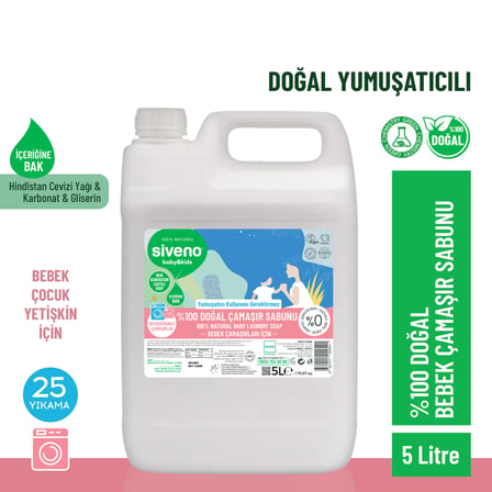 Siveno %100 Doğal Bebek Çamaşır Sabunu Kendinden Yumuşatıcılı Bitkisel Deterjan Vegan 5000 ml