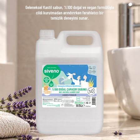 Siveno %100 Doğal Sıvı Kastil Sabun Lavanta Yağlı Cildi Rahatlatıcı Arındırıcı Bitkisel Vegan 5000 ml