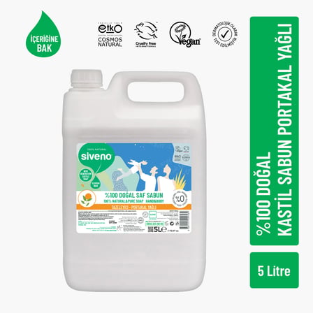 Siveno %100 Doğal Sıvı Kastil Sabun Portakal Yağlı Yoğun Nemlendirici Arındırıcı Bitkisel 5000 ml