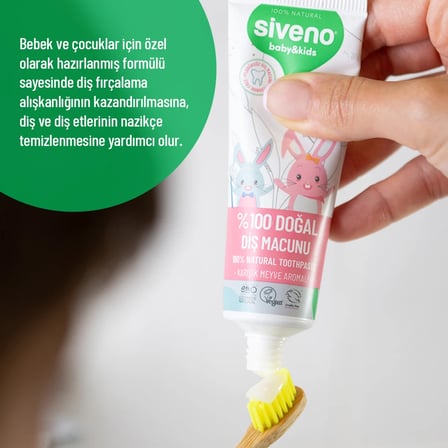 Siveno %100 Doğal Diş Macunu Bebek ve Çocuk İçin Karışık Meyve Aromalı Florürsüz 50 ml