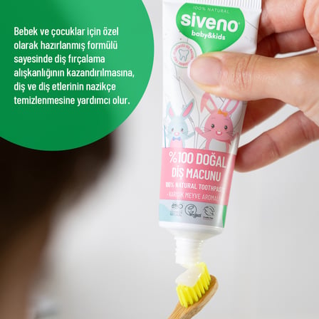 Siveno %100 Doğal Diş Macunu Bebek ve Çocuk İçin Karışık Meyve Aromalı Florürsüz 50 ml