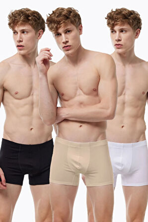 Görünmez Boxer Erkek Ten Rengi 3 Lü Paket Likralı Modal Iç Göstermeyen Boxer Mb58
