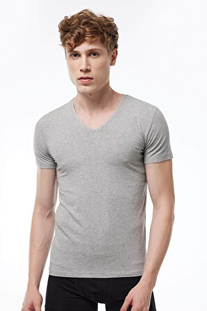 Malabadi 032 Erkek Modal V Yaka Kısa Kol Body & Likralı T-Shirt