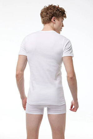 Erkek Beyaz 2 Li Paket %100 Pamuk Geniş Yaka Ribana Fanila 035