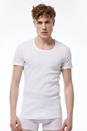 Erkek Beyaz 2 Li Paket %100 Pamuk Geniş Yaka Ribana Fanila 035