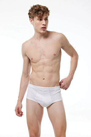 Erkek Beyaz 12 Li Paket %100 Pamuk Ribana Slip Külot 036-e