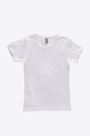 Kız Çocuk Beyaz 6 Lı Paket %100 Pamuk Yuvarlak Yaka Kısa Kollu Ribana Fanila 306-e