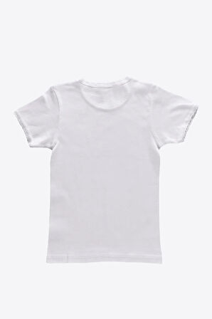 Kız Çocuk Beyaz 6 Lı Paket %100 Pamuk Yuvarlak Yaka Kısa Kollu Ribana Fanila 306-e